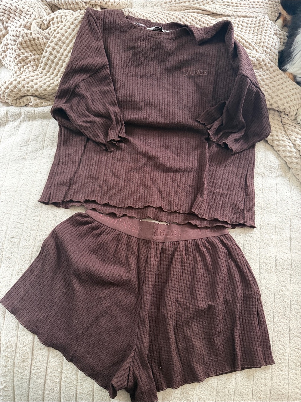Ribbed Waffle-Knit Lounge Set in Chocolate Brown